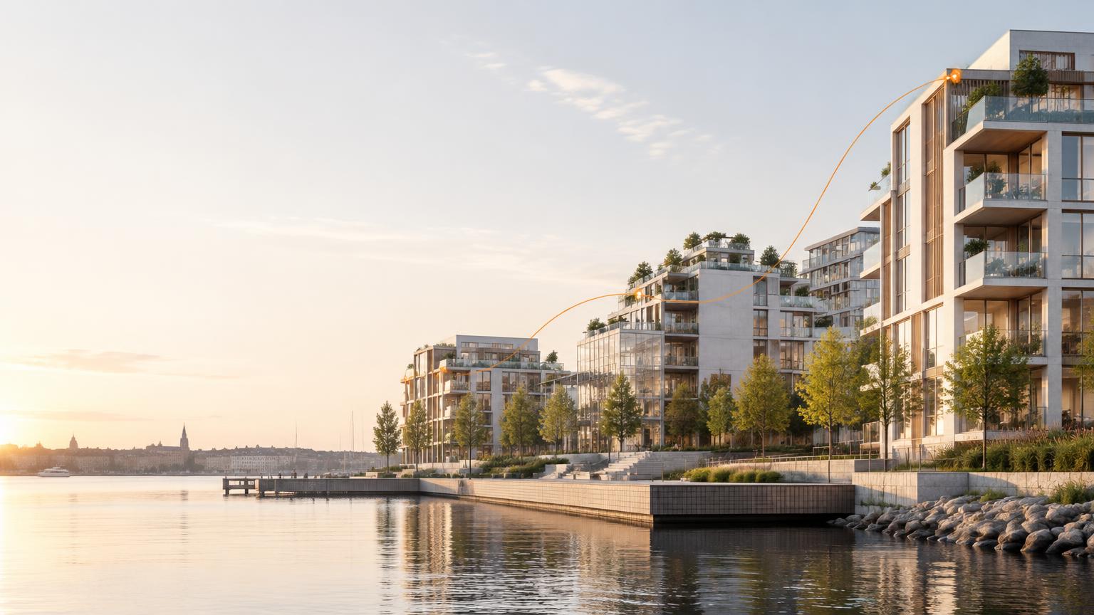 Modernt skandinaviskt byggprojekt sammanbundet av Orivas kommersiella minne